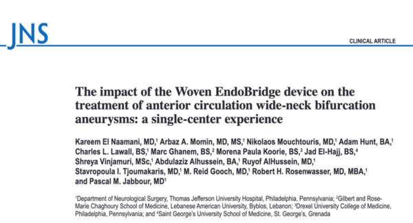 Journal of neurosurgery - impact of the Woven EndoBridge device on the treatment of anterior circulation wide-neck bifurcation aneurysms